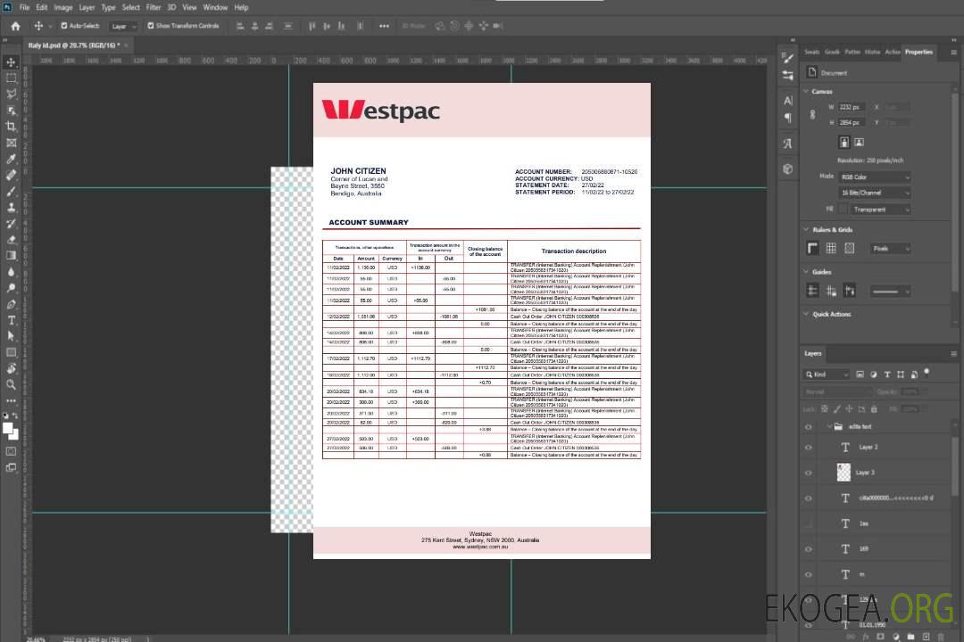 Relevé bancaire Australie Westpac template Relevé bancaire Australie Westpac template